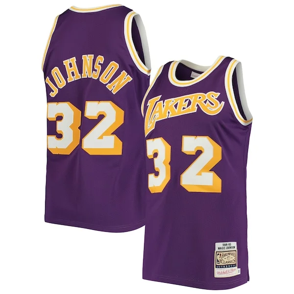 Gorgeous Pratico Magic Johnson Los Angeles Lakers 1984/85 Hardwood Classics Authentic Jersey Purple/Gold