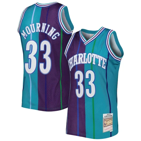 Accattivante Duraturo Fascinante Alonzo Mourning Charlotte Hornets Hardwood Classics 1992/93 Split Swingman Jersey Teal/Purple