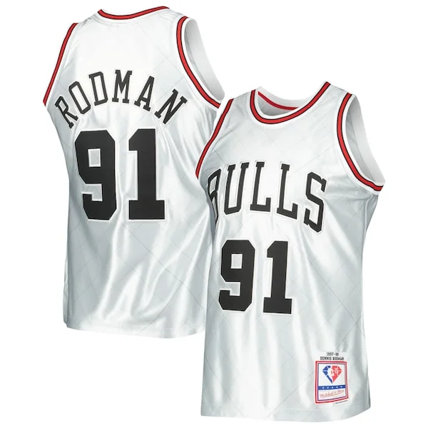 Meraviglioso Magnifico Dennis Rodman Chicago Bulls 1997/98 Hardwood Classics 75th Anniversary Swingman Jersey Platinum