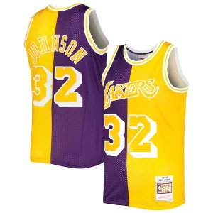 Versatile Magic Johnson Los Angeles Lakers Hardwood Classics 1984/85 Split Swingman Jersey Purple/Gold