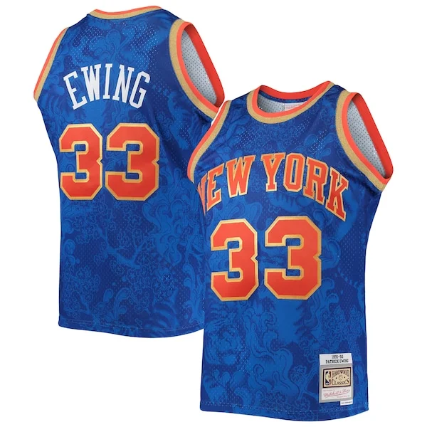Comodo Trendy Attraente Patrick Ewing New York Knicks Hardwood Classics 1991/92 Lunar New Year Swingman Jersey Blue