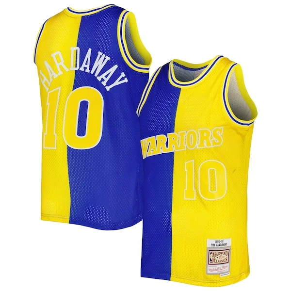 Carino Tim Hardaway Golden State Warriors Hardwood Classics 1990/91 Split Swingman Jersey Royal/Gold