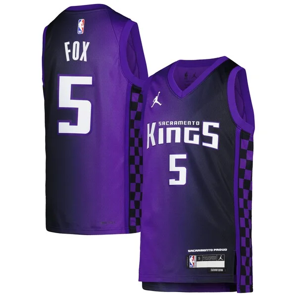 Versatile Trendy De'Aaron Fox Sacramento Kings Jordan Brand Youth Swingman Jersey Statement Edition Purple