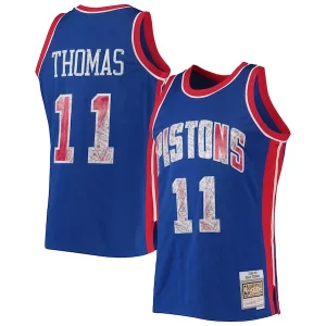 Fantastico Isiah Thomas Detroit Pistons 1988/89 Hardwood Classics NBA 75th Anniversary Diamond Swingman Jersey Blue