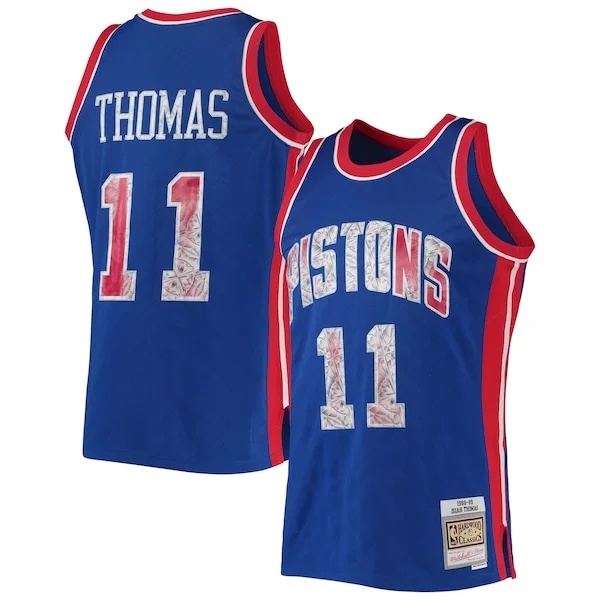 Fantastico Isiah Thomas Detroit Pistons 1988/89 Hardwood Classics NBA 75th Anniversary Diamond Swingman Jersey Blue