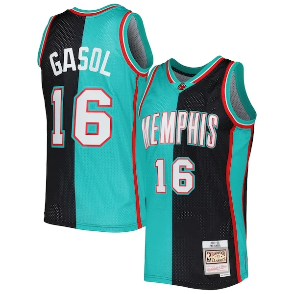 Classico Accattivante Pau Gasol Memphis Grizzlies Hardwood Classics 2001/02 Split Swingman Jersey Black/Turquoise