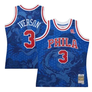 Carino Allen Iverson Philadelphia 76ers 1996/97 Hardwood Classics Asian Heritage 6.0 Swingman Throwback Player Jersey Royal