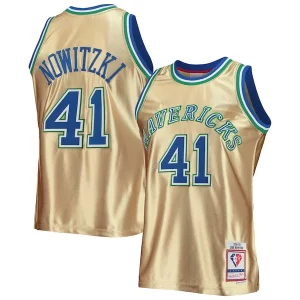 Stupendo Raffinato Dirk Nowitzki Dallas Mavericks 75th Anniversary 1998/99 Hardwood Classics Swingman Jersey Gold