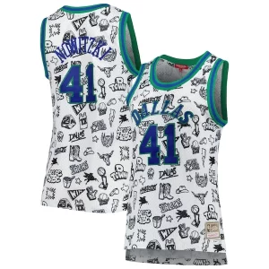 Gorgeous Trendy Versatile Dirk Nowitzki Dallas Mavericks Women's 1998 Doodle Swingman Jersey White