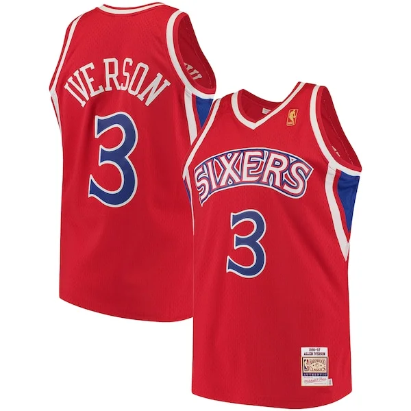 Moderno Allen Iverson Philadelphia 76ers 1996/97 Hardwood Classics Authentic Jersey Red/Black/White