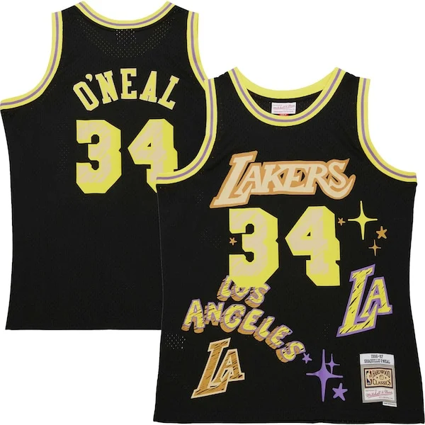 Sofisticato Fantastico Shaquille O'Neal Los Angeles Lakers 1996/97 Swingman Sidewalk Sketch Jersey Black