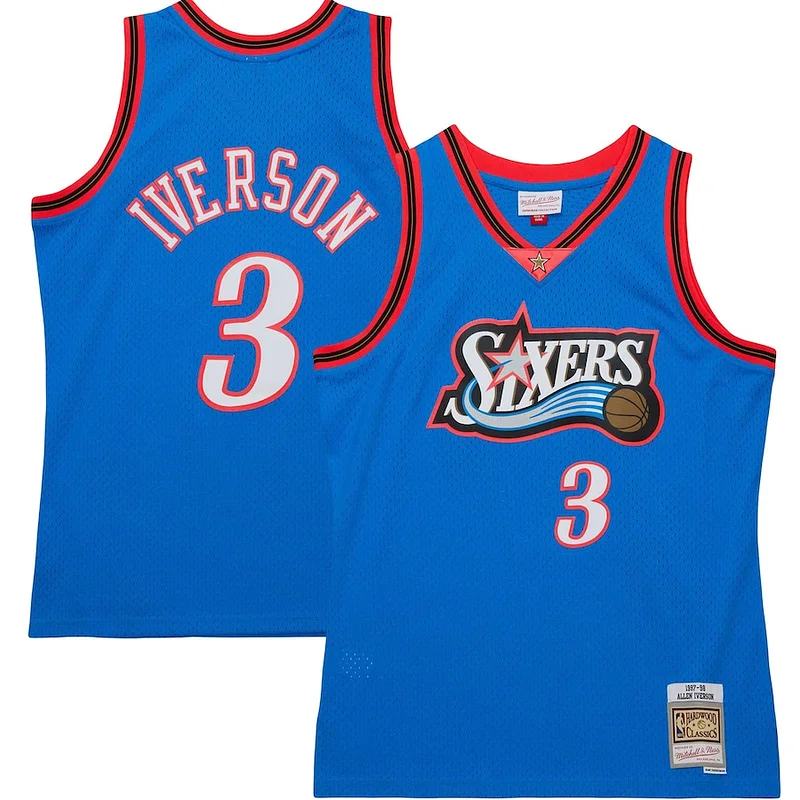Splendido Attraente Lussuoso Allen Iverson Philadelphia 76ers Hardwood Classics 1997/98 Tropical Swingman Jersey Royal