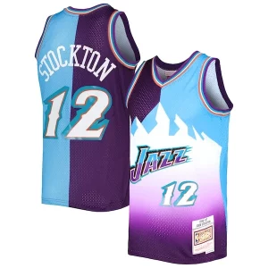 Fascinante John Stockton Utah Jazz Hardwood Classics 1996/97 Split Swingman Jersey Purple/Turquoise