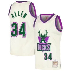 Moderno Incantevole Ray Allen Milwaukee Bucks Chainstitch Swingman Jersey Cream