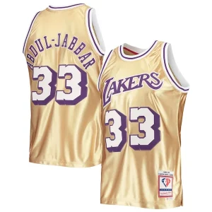 Lussuoso Kareem Abdul Jabbar Los Angeles Lakers 75th Anniversary 1983/84 Hardwood Classics Swingman Jersey Gold