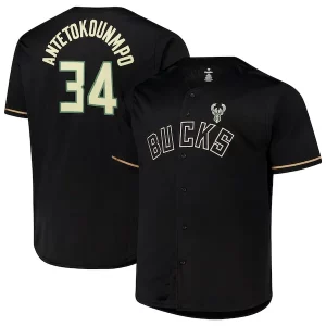Accattivante Eccezionale Duraturo Giannis Antetokounmpo Milwaukee Bucks Profile Big & Tall Name & Number Button Up Jersey Black