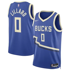 Elegante Accattivante Damian Lillard Milwaukee Bucks Nike Unisex 2024/25 Swingman Player Jersey City Edition Royal