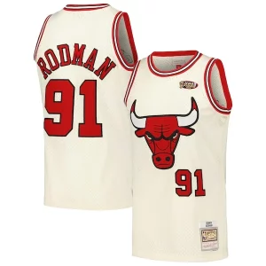 Classico Prestigioso Comodo Dennis Rodman Chicago Bulls Chainstitch Swingman Jersey Cream