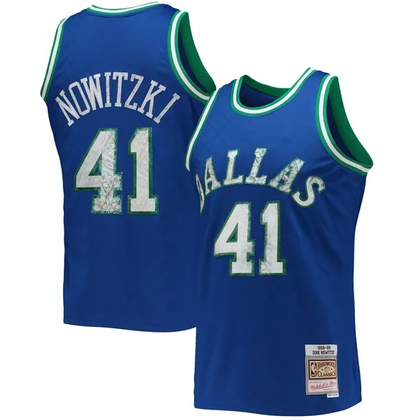 Bellissimo Dirk Nowitzki Dallas Mavericks 1998/99 Hardwood Classics NBA 75th Anniversary Diamond Swingman Jersey Blue