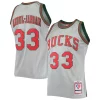 Cool Versatile Moderno Kareem Abdul Jabbar Milwaukee Bucks 75th Anniversary 1971/72 Hardwood Classics Swingman Jersey Silver