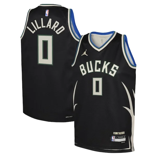 Raffinato Sofisticato Attraente Damian Lillard Milwaukee Bucks Jordan Brand Youth Swingman Jersey Statement Edition Black