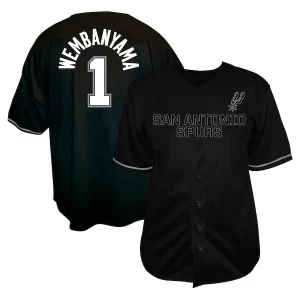 Comodo Bellissimo Victor Wembanyama San Antonio Spurs Profile Big & Tall Name & Number Button Up Jersey Black