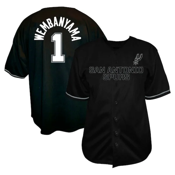Comodo Bellissimo Victor Wembanyama San Antonio Spurs Profile Big & Tall Name & Number Button Up Jersey Black