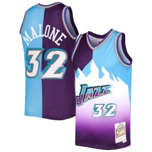 Splendido Attraente Karl Malone Utah Jazz Hardwood Classics 1996/97 Split Swingman Jersey Purple/Turquoise