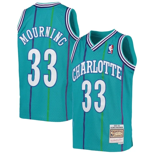 Accattivante Alonzo Mourning Charlotte Hornets Youth 1992/93 Hardwood Classics Swingman Jersey Teal