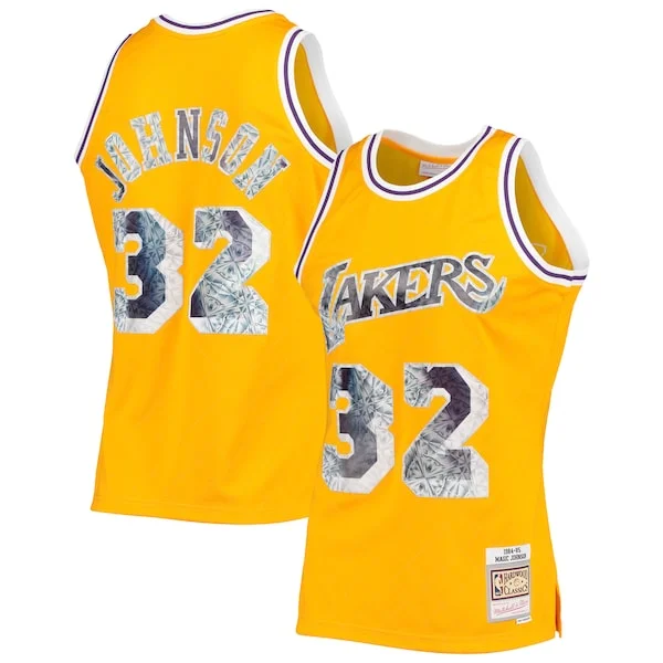 Attraente Raffinato Duraturo Magic Johnson Los Angeles Lakers 1984/85 Hardwood Classics NBA 75th Anniversary Diamond Swingman Jersey Gold