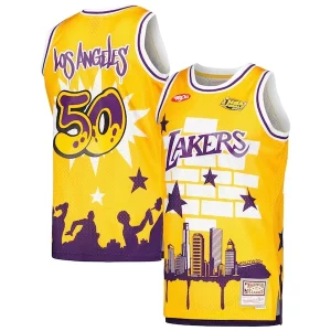 Fascinante Accattivante Los Angeles Lakers x Tats Cru Hardwood Classics Fashion Jersey Gold
