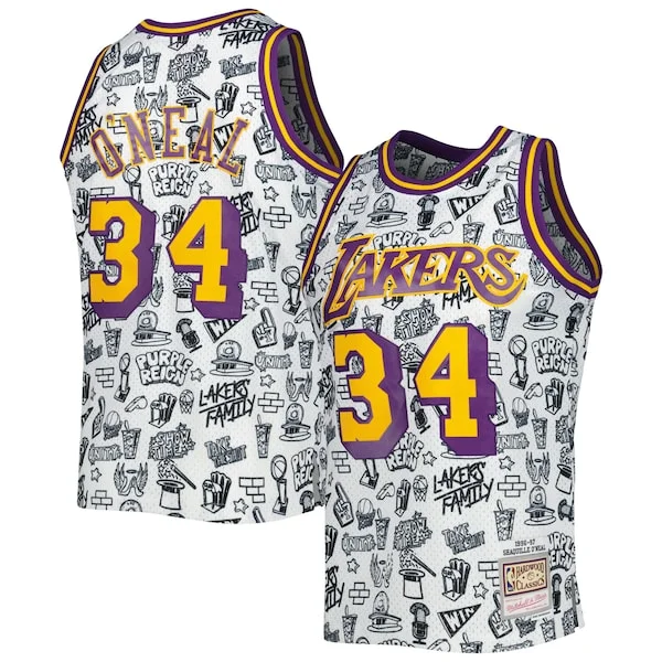Robusto Accattivante Shaquille O'Neal Los Angeles Lakers 1996/97 Hardwood Classics Doodle Swingman Jersey White