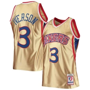 Carino Pratico Lussuoso Allen Iverson Philadelphia 76ers 75th Anniversary 1996/97 Hardwood Classics Swingman Jersey Gold