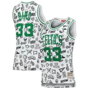 Ottimo Prestigioso Larry Bird Boston Celtics Women's 1985 Doodle Swingman Jersey White