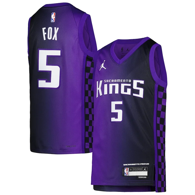 Cool Accattivante De'Aaron Fox Sacramento Kings Jordan Brand Youth Swingman Jersey Statement Edition Purple