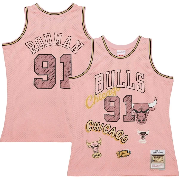 Lussuoso Dennis Rodman Chicago Bulls 1997/98 Swingman Sidewalk Sketch Jersey Pink