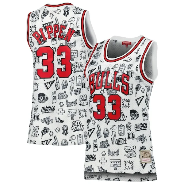 Bellissimo Moderno Accattivante Scottie Pippen Chicago Bulls Women's 1997 Doodle Swingman Jersey White
