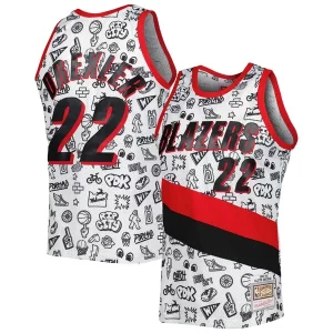 Moderno Bellissimo Clyde Drexler Portland Trail Blazers 1991 92 Hardwood Classics Doodle Swingman Jersey White