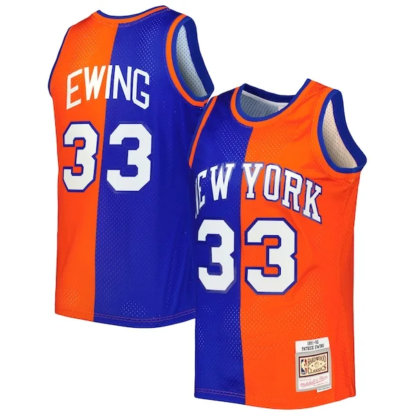 Classico Lussuoso Patrick Ewing New York Knicks Hardwood Classics 1991/92 Split Swingman Jersey Blue/Orange