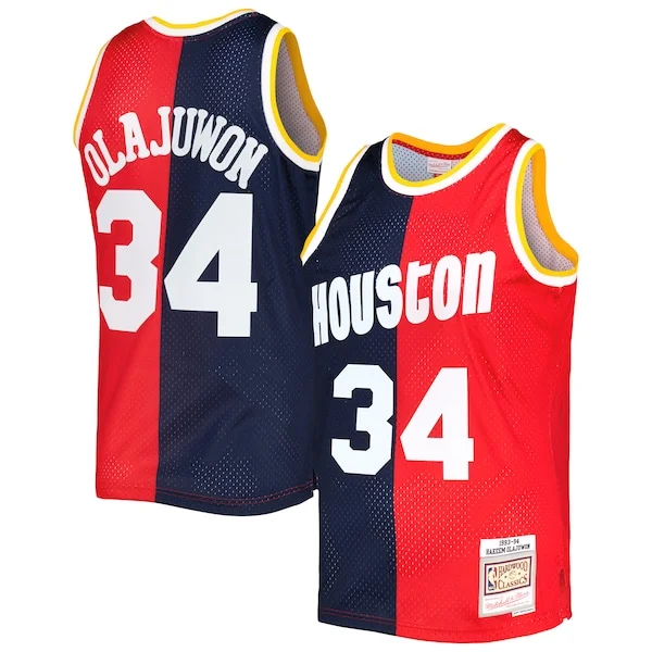Stupendo Sofisticato Hakeem Olajuwon Houston Rockets Hardwood Classics 1993/94 Split Swingman Jersey Navy/Red