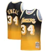Gorgeous Shaquille O'Neal Los Angeles Lakers 1996/97 Hardwood Classics Fadeaway Swingman Player Jersey Gold/Black