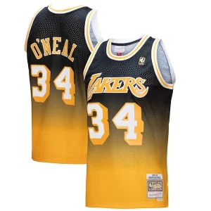 Gorgeous Shaquille O'Neal Los Angeles Lakers 1996/97 Hardwood Classics Fadeaway Swingman Player Jersey Gold/Black