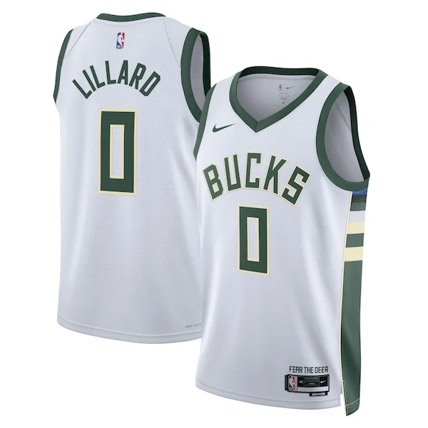 Lussuoso Damian Lillard Milwaukee Bucks Nike Unisex Fear The Deer Swingman Player Jersey Association Edition White