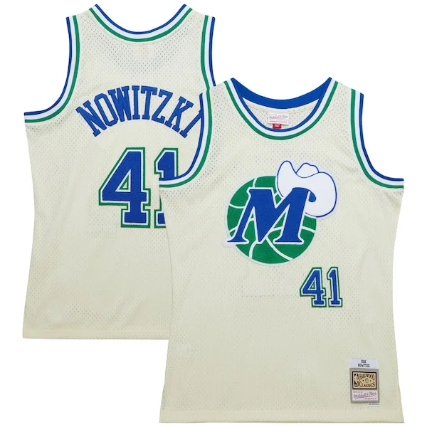 Bellissimo Trendy Eccezionale Dirk Nowitzki Dallas Mavericks Chainstitch Swingman Jersey Cream