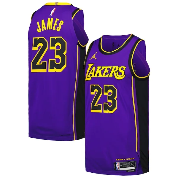 Accattivante LeBron James Los Angeles Lakers Jordan Brand Authentic Player Jersey Statement Edition Purple