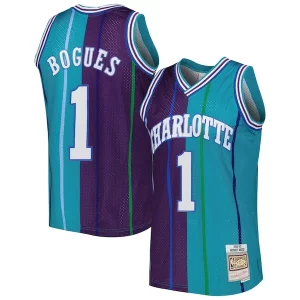 Stupendo Bellissimo Muggsy Bogues Charlotte Hornets Hardwood Classics 1992/93 Split Swingman Jersey Teal/Purple