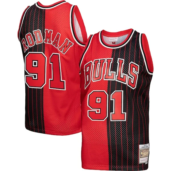 Lussuoso Ottimo Dennis Rodman Chicago Bulls Hardwood Classics 1995/96 Split Swingman Jersey Red/Black