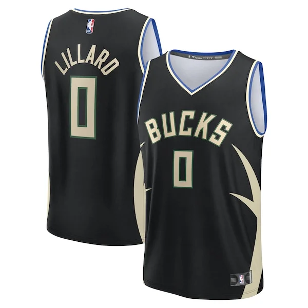Splendido Attraente Damian Lillard Milwaukee Bucks Youth Fast Break Replica Player Jersey Statement Edition Black