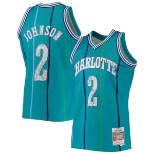 Prestigioso Splendido Larry Johnson Charlotte Hornets 1996/97 Hardwood Classics NBA 75th Anniversary Diamond Swingman Jersey Teal
