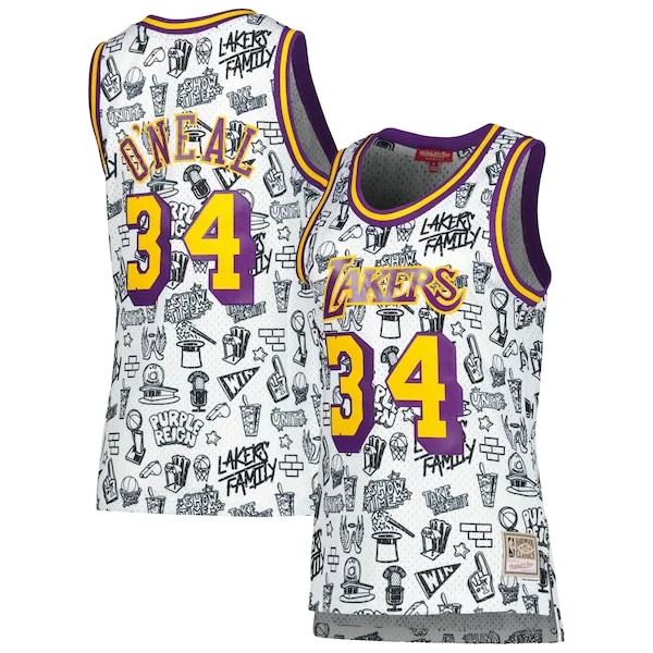Comodo Shaquille O'Neal Los Angeles Lakers Women's 1996 Doodle Swingman Jersey White